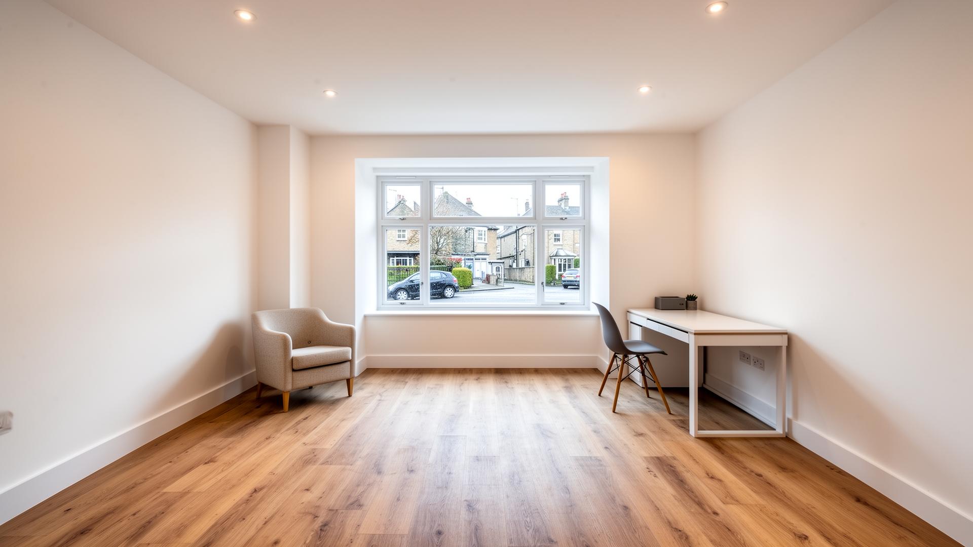 Converted garage transformed into a bright home office with new window